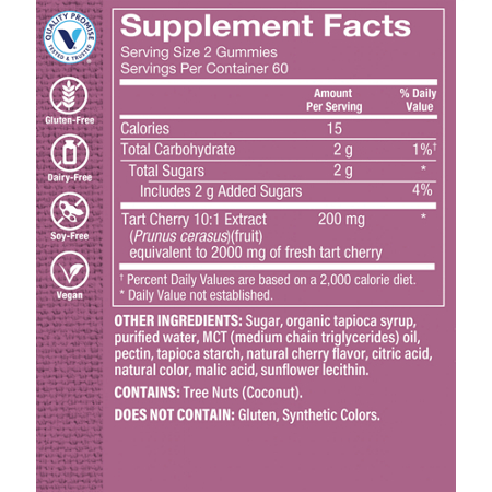 Supplement Facts label for Tart Cherry Gummies Antioxidant Support