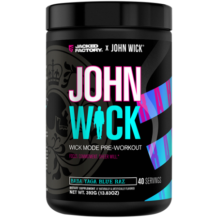 Jacked Factory John Wick Mode Pre-Workout Baba Yaga Blue Raz container front