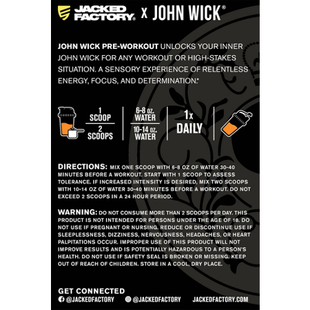 Directions for Jacked Factory John Wick Mode Pre-Workout Last Tropical Sunrise
