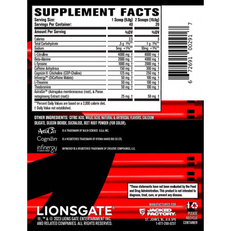 Jacked Factory John Wick Mode Pre-Workout Label