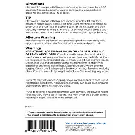 Transparent Labs Mass Gainer Protein Powder Instructions