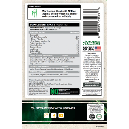 Directions for EHP Labs OxyGreens Daily Super Greens Passion Fruit