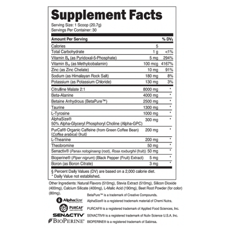 Supplement Facts for Transparent Labs Bulk Pre-Training
