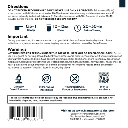 Transparent Labs Bulk Pre-Training Formula Directions