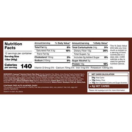 Prebiotic Bar Chocolate Brownie Supplement Facts Label
