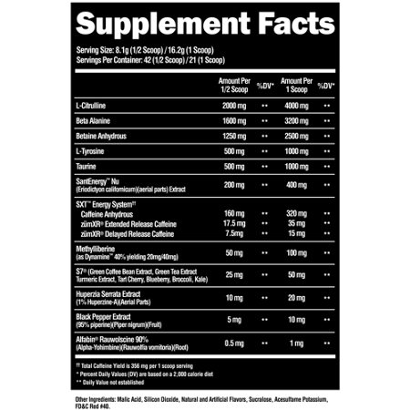 Supplement Facts label for Alpha Lion Superhuman Extreme Energy PreWorkout