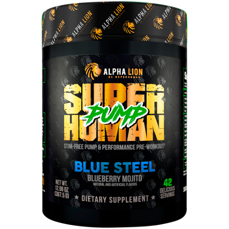 Alpha Lion Superhuman Pump Pre-Workout Blue Steel container front