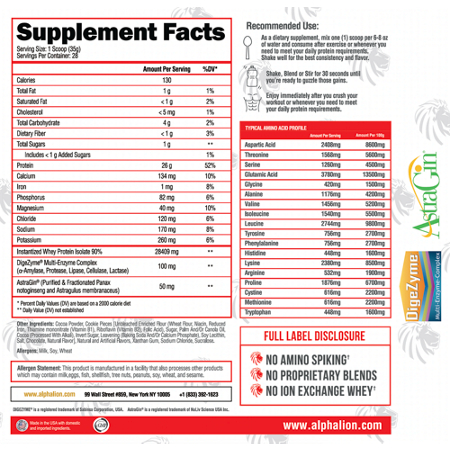 Alpha Lion Cocoa Gains Whey Protein Isolate Label