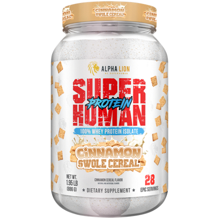 Alpha Lion Superhuman Protein Isolate Cinnamon Swole Cereal jar front