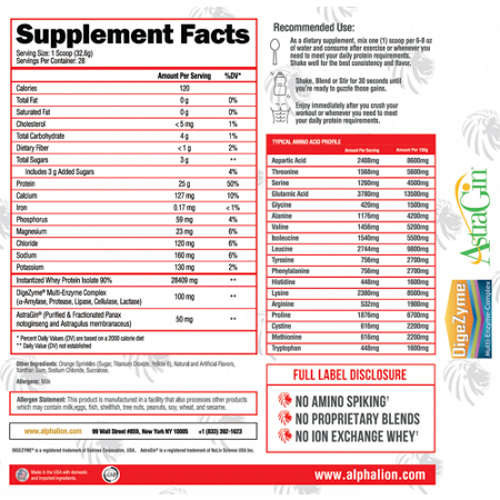 Alpha Lion Whey Protein Isolate Label - Orange Gainsicle