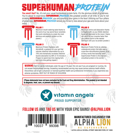 Superhuman 100 Percent Whey Protein Isolate PB and Gains label view 4