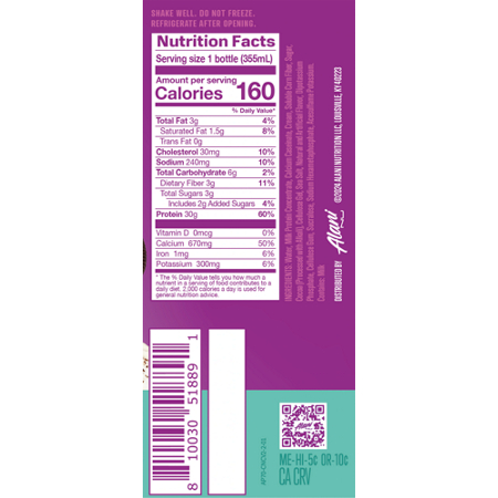 Nutrition Facts label for Alani Nu Protein Shake Cookies and Cream