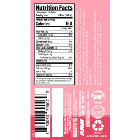 Supplement Facts for RAW Strawberry Protein Shake