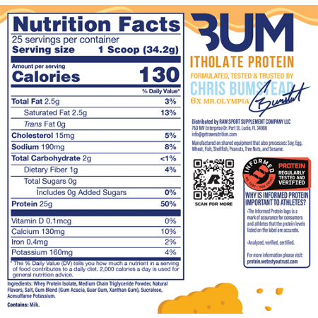 Label for RAW CBUM Itholate Protein Toath Ted Graham Crackers