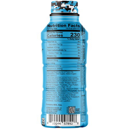 Supplement Facts label for RedCon1 MRE Protein Shake Cookies N Cream