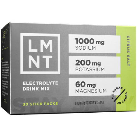 LMNT Zero-Sugar Electrolyte Drink Mix Citrus Salt box front
