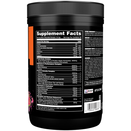 Supplement Facts label for Universal Animal Pre-Workout Primal Dragon Berry