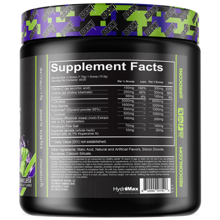 Supplement Facts label for RedCon1 Total War Pump Sour Gummy Bear