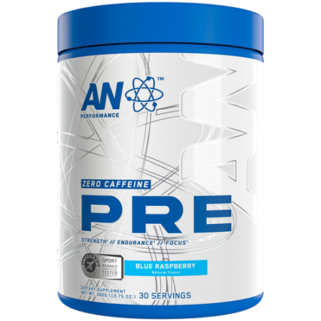 AN PERFORMANCE Pre-Workout Zero Caffeine Blue Raspberry container front