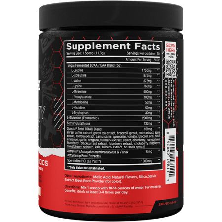 Supplement Facts label for EAA Strawberry Colada