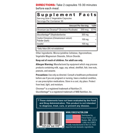 Supplement Facts label for Force Factor Ultra Berberine for Blood Sugar Support