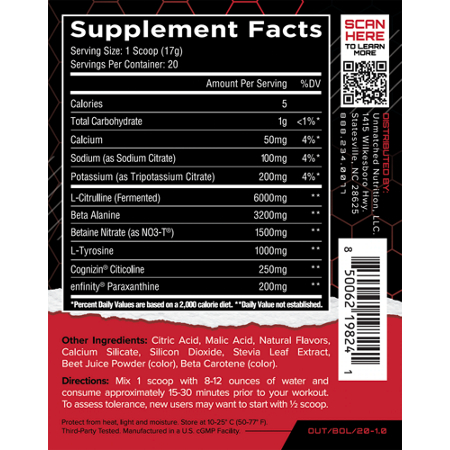 Supplement label for Blood Orange Lime Pre-Workout
