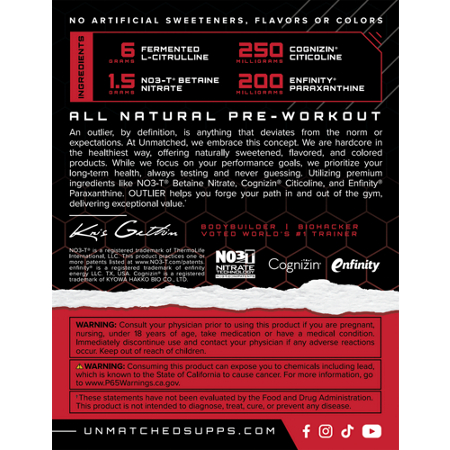 Unmatched Outlier Everyday Pre-Workout Blood Orange Lime label view 4