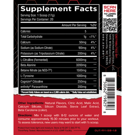 Supplement Facts: Unmatched Outlier Pre-Workout Raspberry Yuzu