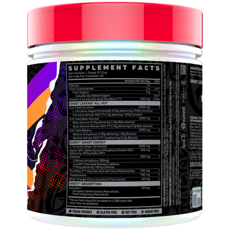 Supplement Facts label for GHOST Legend V2 All Out Pre-Workout Orange Cream