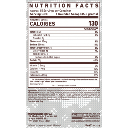 Supplement Facts label for GHOST High Protein Hot Cocoa Mix