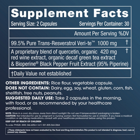 Supplement Facts for ProHealth Resveratrol 1000mg Capsules