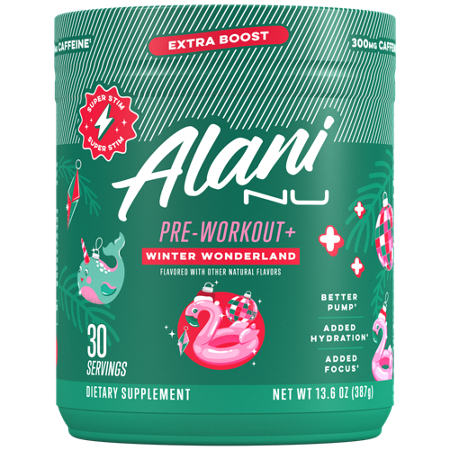 Alani Nu Pre-Workout with Extra Boost Winter Wonderland container front
