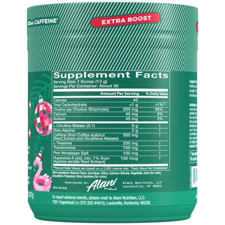 Alani Nu Pre Workout Supplement Label: Winter Wonderland