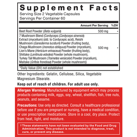 Force Factor Beet Root Mushrooms Supplement Label