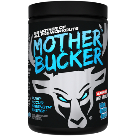 Mother Bucker Pre-Workout Blue Cotton Candy container front