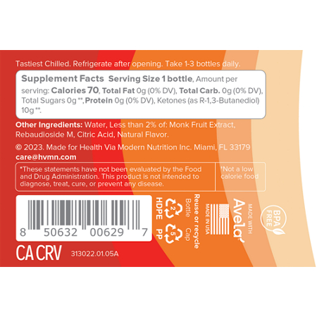 Supplement Facts label for Ketone-IQ Daily Ketone Supplement