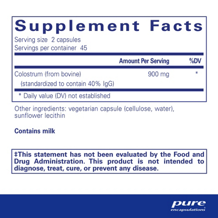 Supplement Facts for Pure Encapsulations Colostrum 900 MG