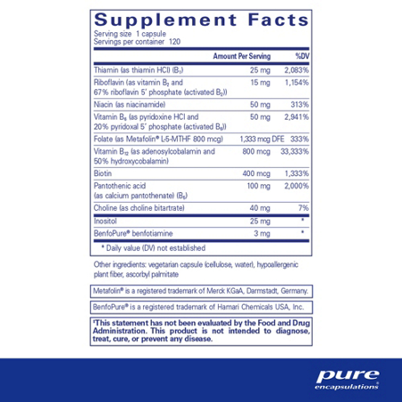 Supplement Facts label for Pure Encapsulations PureGenomics B-Complex Capsules