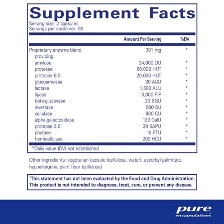 Supplement Facts label for Digestive Enzymes Ultra