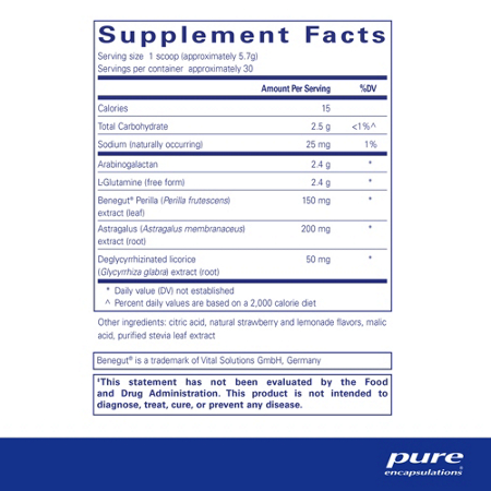 Supplement Facts label for EPI-Integrity Powder Strawberry