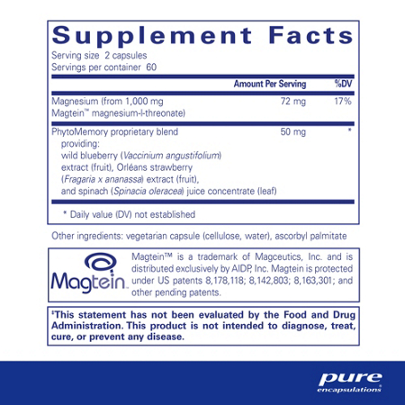 Supplement Facts: Pure Encapsulations CogniMag label