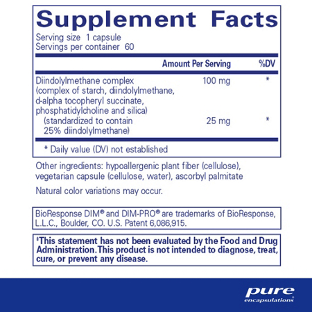 Supplement Facts label for DIM-PRO 100 Diindolylmethane