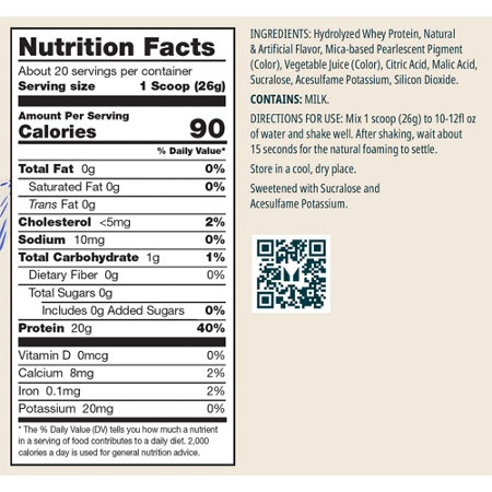 Nutrition label for Myprotein Clear Whey Protein Isolate Rocket Pop