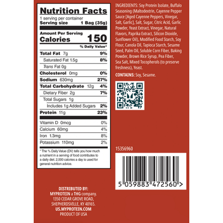 Supplement Facts label for Myprotein Protein Pretzels Buffalo