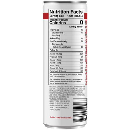 Nutrition Facts label for F3 Energy Drink Original