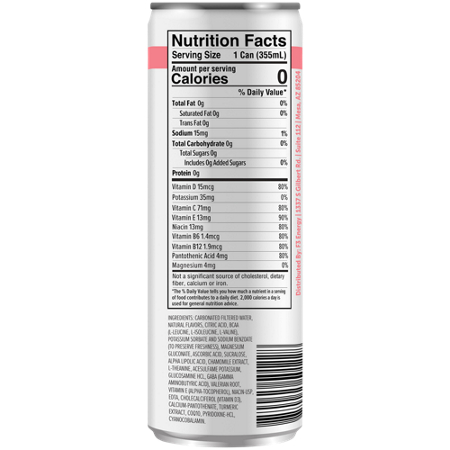 F3 Mood Drink Supplement Facts label, Peach Paradise