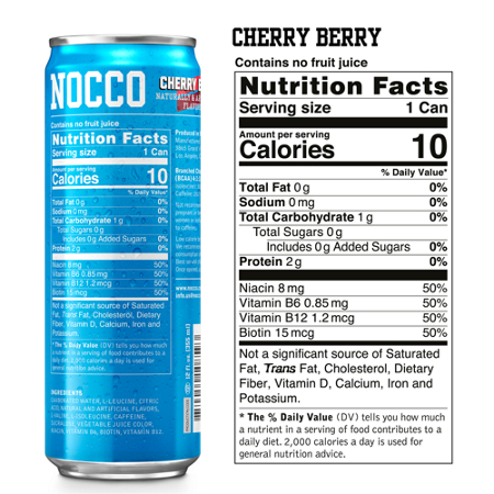 Nocco BCAA Sugar Free Carbonated Beverage Cherry Berry view 3