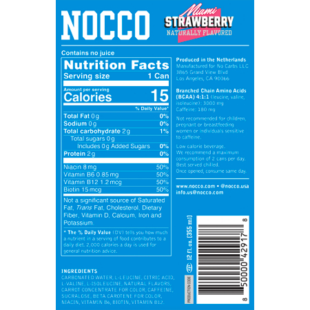 Nocco BCAA Sugar-Free Miami Strawberry Supplement Facts