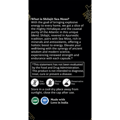 Shilajit with Sea Moss, Tongkat Ali & Ashwagandha - Supports Strength & Energy (120 Capsules)