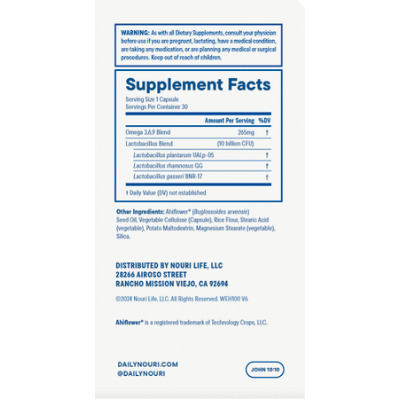 NOURI LIFE Weight Health Supplement Label